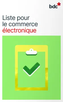 Illustration d'un presse-papiers aux couleurs vives avec le texte Liste pour le commerce électronique