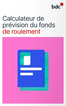 Illustration d'un document aux couleurs vives avec le texte Calculateur de prévision du fonds de roulement