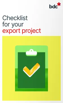 Illustration of a clipboard in bright colors with the text Checklist for your export project