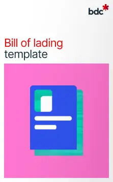 Illustration of a paper document in bright colors with text Bill of lading template