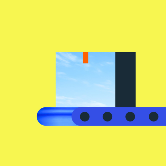 Boîte voyageant sur un tapis roulant