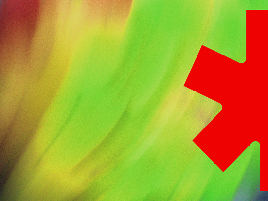 Half red leaf on a on a green wavy textured background.