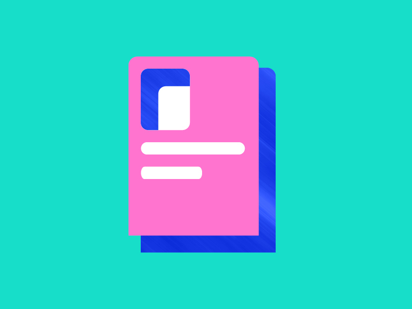 illustration d'un document papier à couleurs vives en bleu, vert et rose