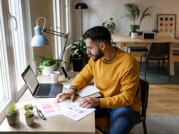 Young man working from home
